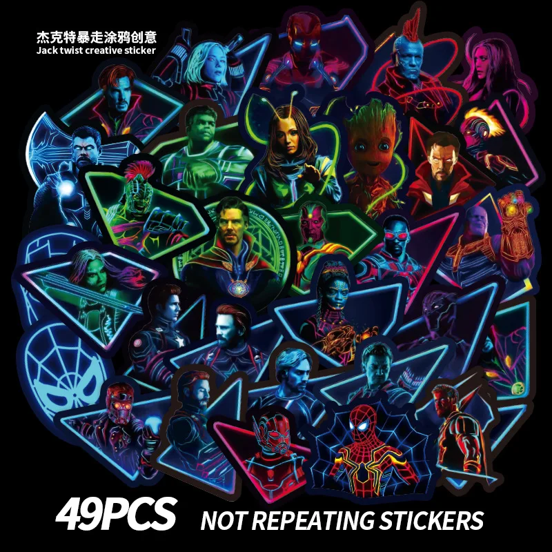 49PCS Marvel The Avengers Neon Stickers Sets Cartoon Anime Sticker For Laptop Fridge Guitar Super Hero PVC Waterproof Stickers
49PCS Marvel The Avengers Neon Stickers Sets Cartoon Anime Sticker For Laptop Fridge Guitar Super Hero PVC Waterproof Stickers