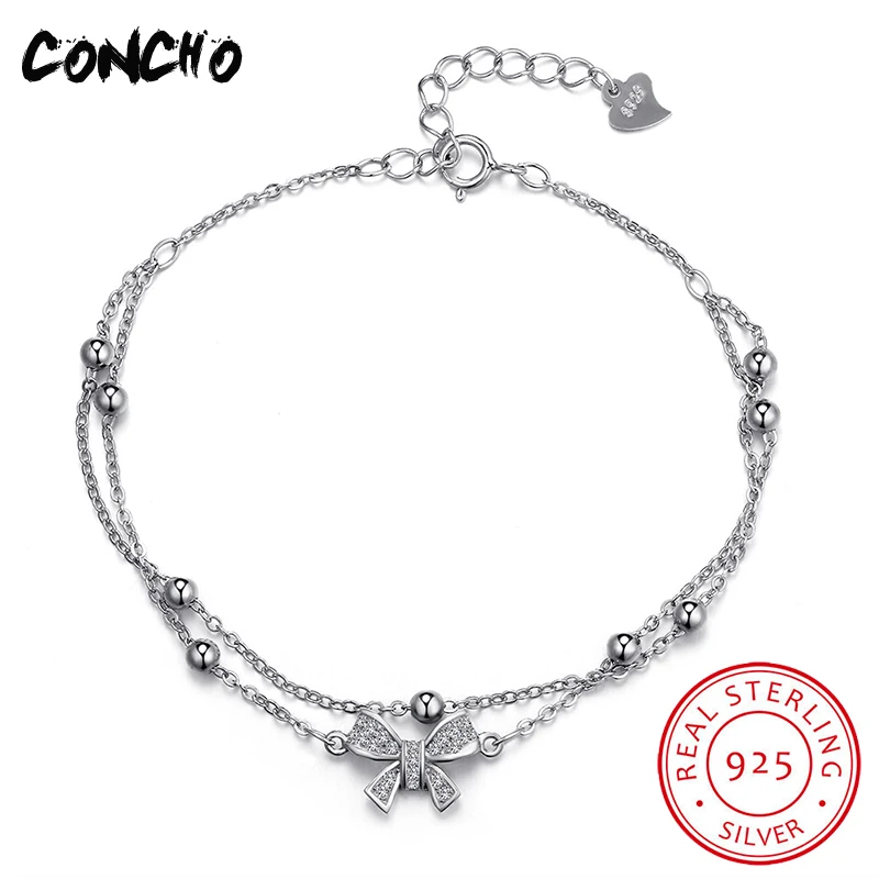 Кончо Jewelry 925 пробы серебро бантом циркон браслет для Для женщин Юбилей best подарок
