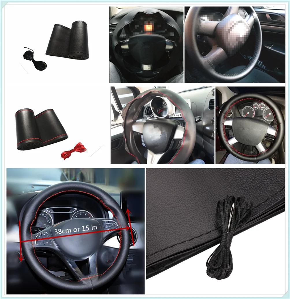 Car steering wheel cover microfiber leather hand-sewn DIY 38 cm for Ford Mad Evos Stealth Start iosis F-450 Verve