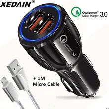 XEDAIN 3.1A 2 port USB Car Charger Quick Charge 3.0 Phone Car-charger adapter for Samsung Xiaomi iphone Car Phone Charging cable(China)