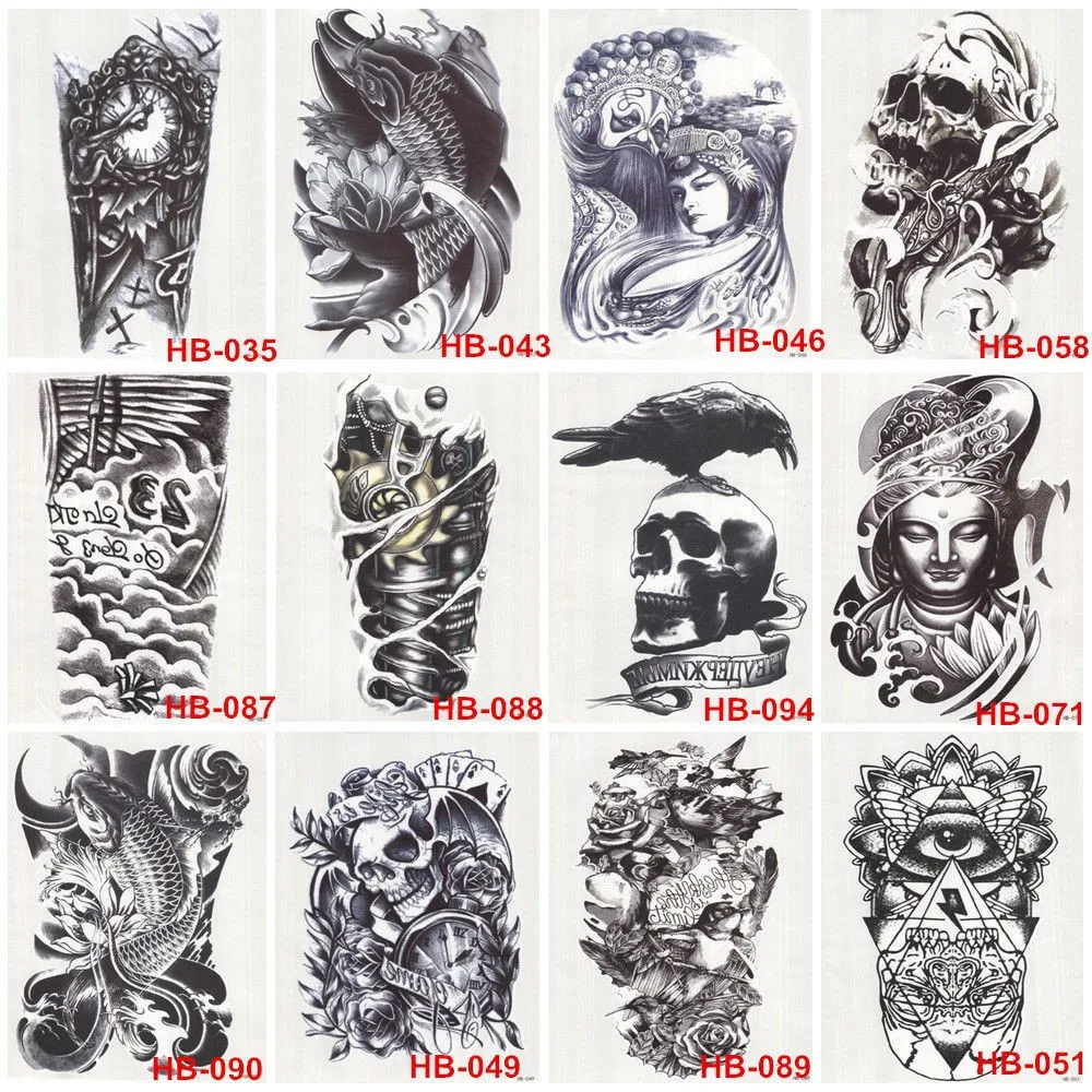 5 Pcs Hot Black Fish Totem Temporary Tattoo Stickers Waterproof Body Art Big Fake Shoulder Tattoo For Men and Women (18)