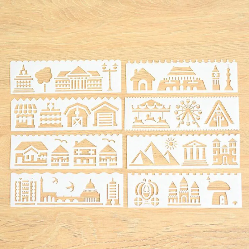 8pc Stencil Building House Child Painting Openwork DIY Scrapbooking Album Decorative Bullet Journal Template Drawing Stencils
8pc Stencil Building House Child Painting Openwork DIY Scrapbooking Album Decorative Bullet Journal Template Drawing Stencils