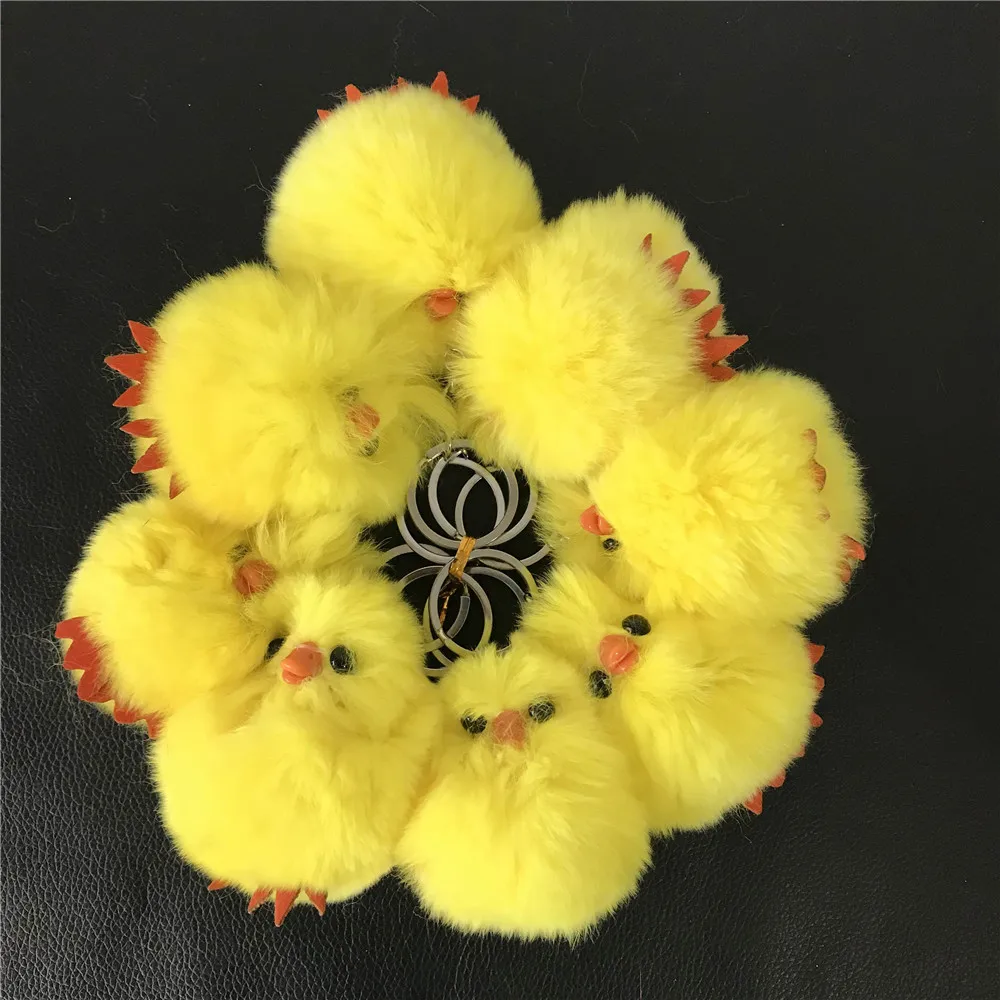 Magicfur - 1PC Real Rex Rabbit Fur Yellow Chick Duck Charm Keychain Handbag Key Ring Purse Keyring Pendant Accessories | Украшения и