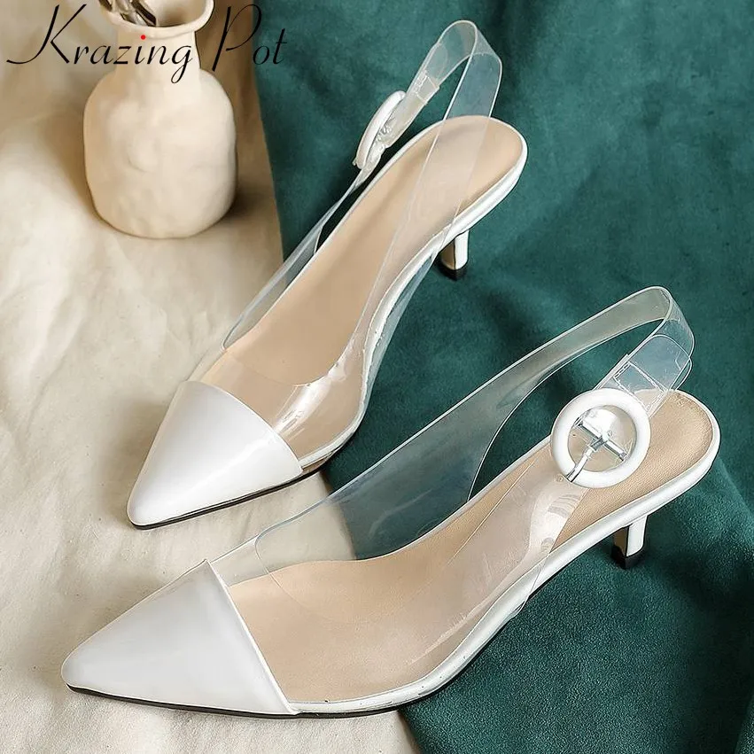 Popular natural leather mixed colors kitten med heels jelly shoes pvc material patchwork buckle strap slingback daily shoes L23
Popular natural leather mixed colors kitten med heels jelly shoes pvc material patchwork buckle strap slingback daily shoes L23