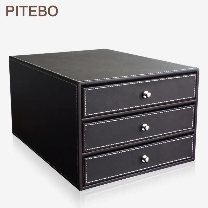 Pitebo 3 Drawer 3 Layer Wood Structure Leather Desk Filing Cabinet