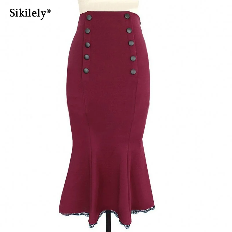 Sikilely Woman Formal Skirt Blue Knee Length Mermaid Skirt for Work Lace Hem Double-breasted Skirt for Lady Autumn 2019
Sikilely Woman Formal Skirt Blue Knee Length Mermaid Skirt for Work Lace Hem Double-breasted Skirt for Lady Autumn 2019