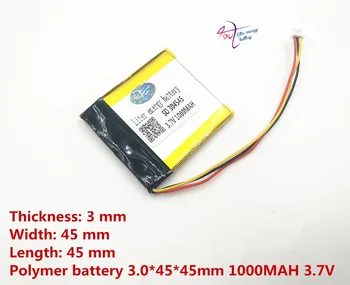 3 wire plug 3.7V 304545 034545 MP3 MP4 MP5 battery polymer lithium battery GPS battery 1000MAH
3 wire plug 3.7V 304545 034545 MP3 MP4 MP5 battery polymer lithium battery GPS battery 1000MAH