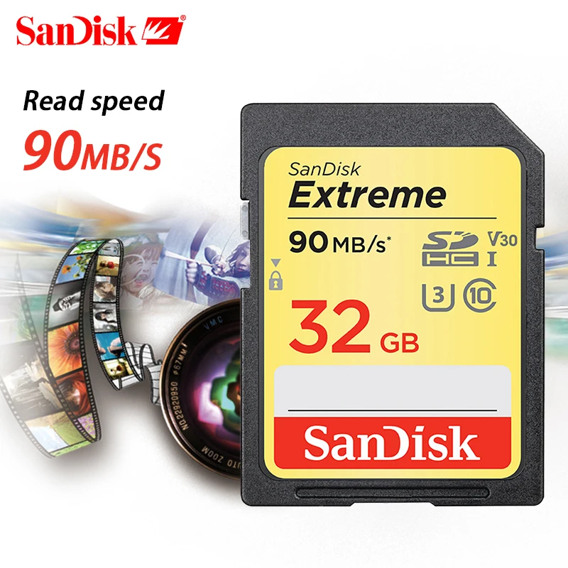 

SanDisk Extreme Memory Card SDHC/SDXC SD Card 16GB 32GB 64GB 128GB 256GB Class10 C10 U3 V30 90MB/s UHS-I For Camera