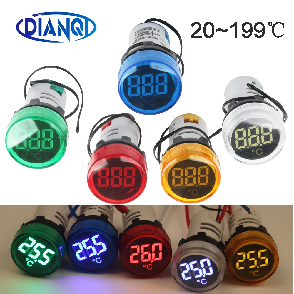 22mm Mini plastic LED digital thermometer 20-119 Celsius 50-380V AC Blue Red White Yellow Green pilot light temperature meter 
22mm Mini plastic LED digital thermometer 20-119 Celsius 50-380V AC Blue Red White Yellow Green pilot light temperature meter
