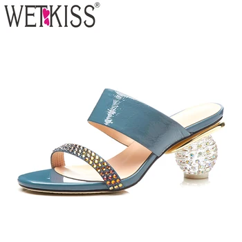 WETKISS 2019 Summer Genuine Leather Slippers Women Mules Open Toe Ladies Slides Shoes Strange Crystal High Heels Footwear Yellow
WETKISS 2019 Summer Genuine Leather Slippers Women Mules Open Toe Ladies Slides Shoes Strange Crystal High Heels Footwear Yellow