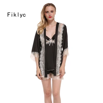 Fiklyc brand sexy women's three pieces pajamas sets bathrobes + tops + shorts pants pyjamas sets female summer nightwear lace
Fiklyc brand sexy women's three pieces pajamas sets bathrobes + tops + shorts pants pyjamas sets female summer nightwear lace