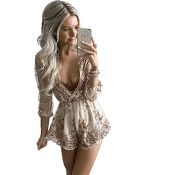 Women Autumn V Neck Sequin Playsuits Sexy Rope Sashes Puff Sleeve Rompers Transparent Mesh Sleeve Playsuit Short Overall
Women Autumn V Neck Sequin Playsuits Sexy Rope Sashes Puff Sleeve Rompers Transparent Mesh Sleeve Playsuit Short Overall