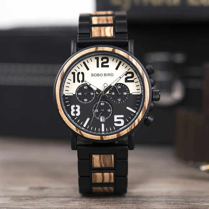 BOBO BIRD Men's Retro Wood & Stainless Steel Chronograph Watch BOBO BIRD Men's Retro Wood & Stainless Steel Chronograph Watch