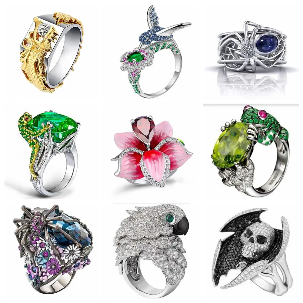 FDLK Luxury Rhinestone Hip Hop Jewelry Rings Fashion Men Frog Spider Dragon Skull Gothic Rings For Women Punk Finger Rings
FDLK Luxury Rhinestone Hip Hop Jewelry Rings Fashion Men Frog Spider Dragon Skull Gothic Rings For Women Punk Finger Rings