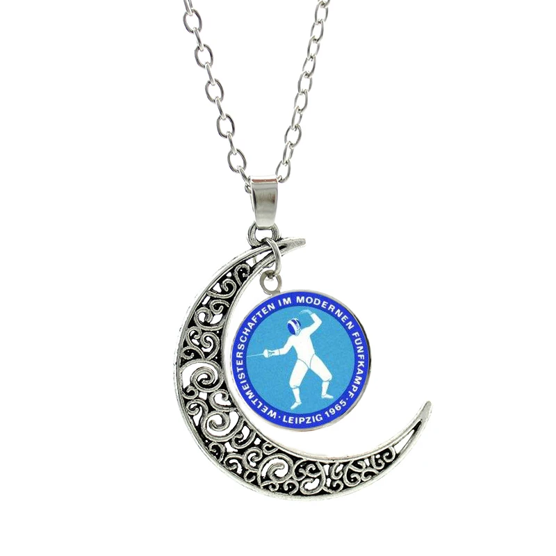 Image NEW novelty cute cartoon Fencing pendant men women necklace fashion moon charms  Swordsman sports lover choker jewelry SP64