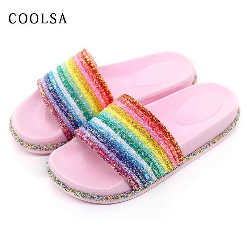 New Summer Ladie Rainbow Shoes Fashion Bright Slides Casual Beach Slippers Soft Comfortable Flat Bottom Flip Flops Women 
New Summer Ladie Rainbow Shoes Fashion Bright Slides Casual Beach Slippers Soft Comfortable Flat Bottom Flip Flops Women