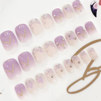 24pcs Candy Color Girl Fake Nail with glue nail art Purple Star Moon Rhinestone Designs Short Full Artificial False Nails
24pcs Candy Color Girl Fake Nail with glue nail art Purple Star Moon Rhinestone Designs Short Full Artificial False Nails