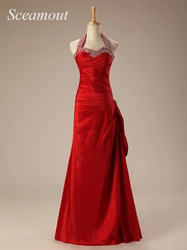 Sexy Sheath Satin Evening Dresses Halter Crystal Beaded Burgundy Long Prom Dresses With Bows Sweep Train robe de soiree
Sexy Sheath Satin Evening Dresses Halter Crystal Beaded Burgundy Long Prom Dresses With Bows Sweep Train robe de soiree