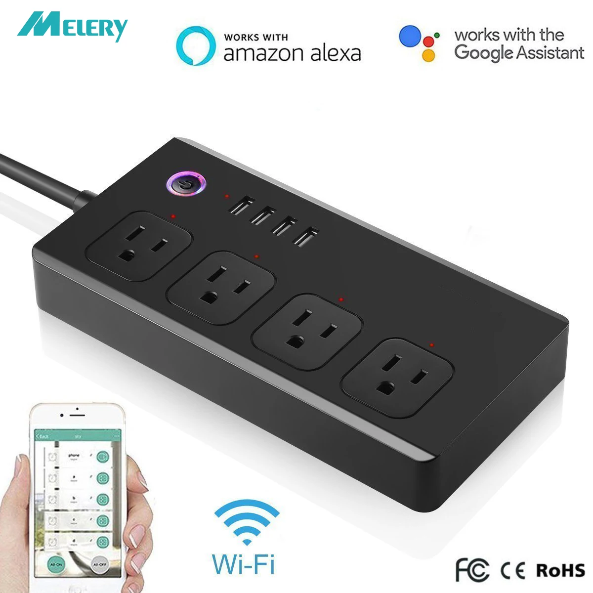 

Smart WiFi Power Strip Surge Protector 4 US Outlet Plug Socket with USB Charging Ports Homekit Work with Alexa Echo,Google Home