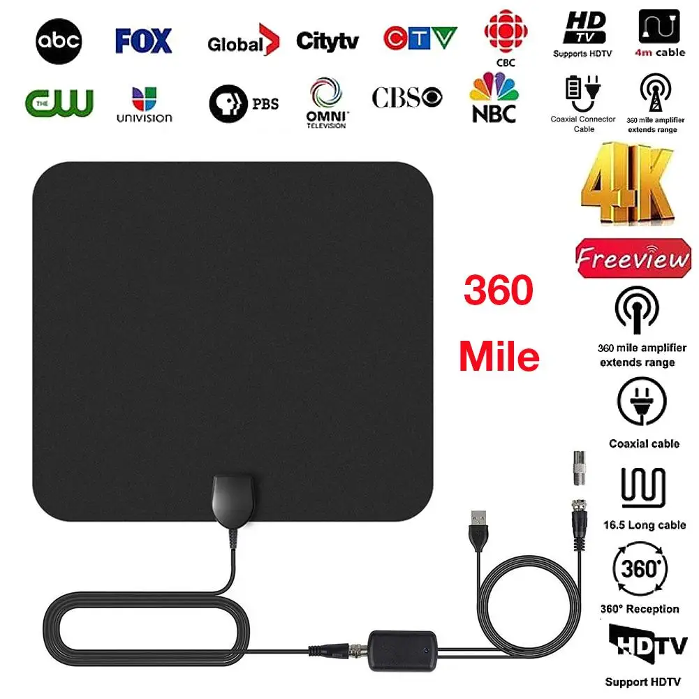 360 Miles HDTV Indoor Antena For Digital Tv Antenna UHF VHF 1080P 4K 360 Mile HD Indoor TV Antenna F-switch IEC Conversion Plug
360 Miles HDTV Indoor Antena For Digital Tv Antenna UHF VHF 1080P 4K 360 Mile HD Indoor TV Antenna F-switch IEC Conversion Plug