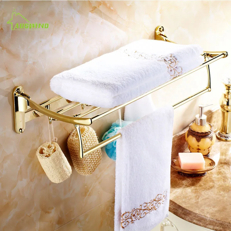 Gold Plated Towel Rack Antique Bathroom Shelf Double Layer Folding Rack Wall Mount Polish Finish
Gold Plated Towel Rack Antique Bathroom Shelf Double Layer Folding Rack Wall Mount Polish Finish