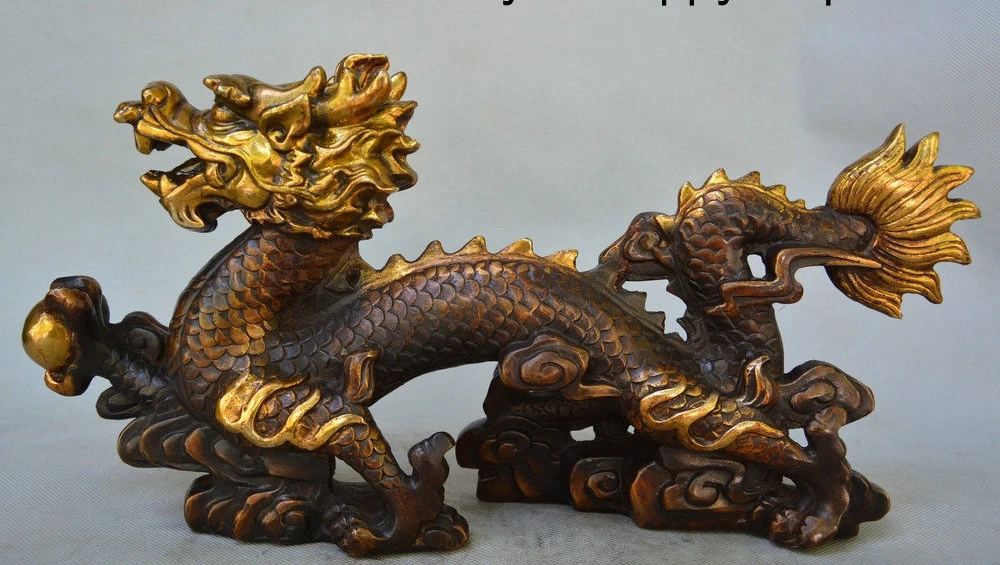 15" Chinese Dynasty Palace Bronze Gilt Dragon Fengshui Loong Beast Wealth Statue
15" Chinese Dynasty Palace Bronze Gilt Dragon Fengshui Loong Beast Wealth Statue