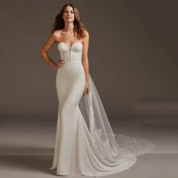 2019 Satin Mermaid Wedding Dresses Lace Tail Strapless Trumpet Wedding Gowns Backless Bride Dress Sleeveless vestido novia
2019 Satin Mermaid Wedding Dresses Lace Tail Strapless Trumpet Wedding Gowns Backless Bride Dress Sleeveless vestido novia