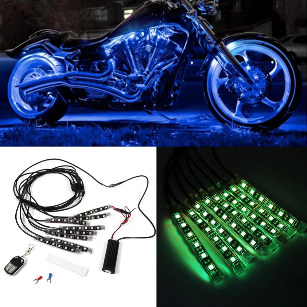 8pcs Motorcycle Light Strip RGB LED Tail Glow Light Kit Remote Control Multi Color Universal 12V 14W 6LED
8pcs Motorcycle Light Strip RGB LED Tail Glow Light Kit Remote Control Multi Color Universal 12V 14W 6LED