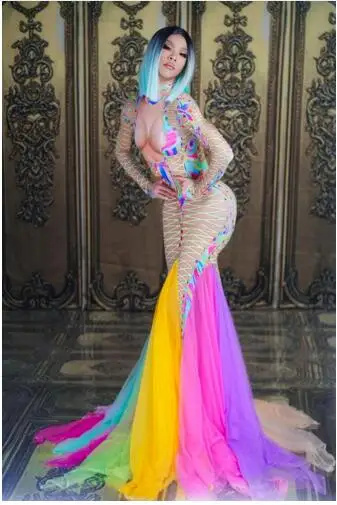 ashion Colorful Mesh Tail Dress Sexy Stage Wear Big Stretch One-piece Long Dress Singer Evening Performance Dance Dress
ashion Colorful Mesh Tail Dress Sexy Stage Wear Big Stretch One-piece Long Dress Singer Evening Performance Dance Dress
