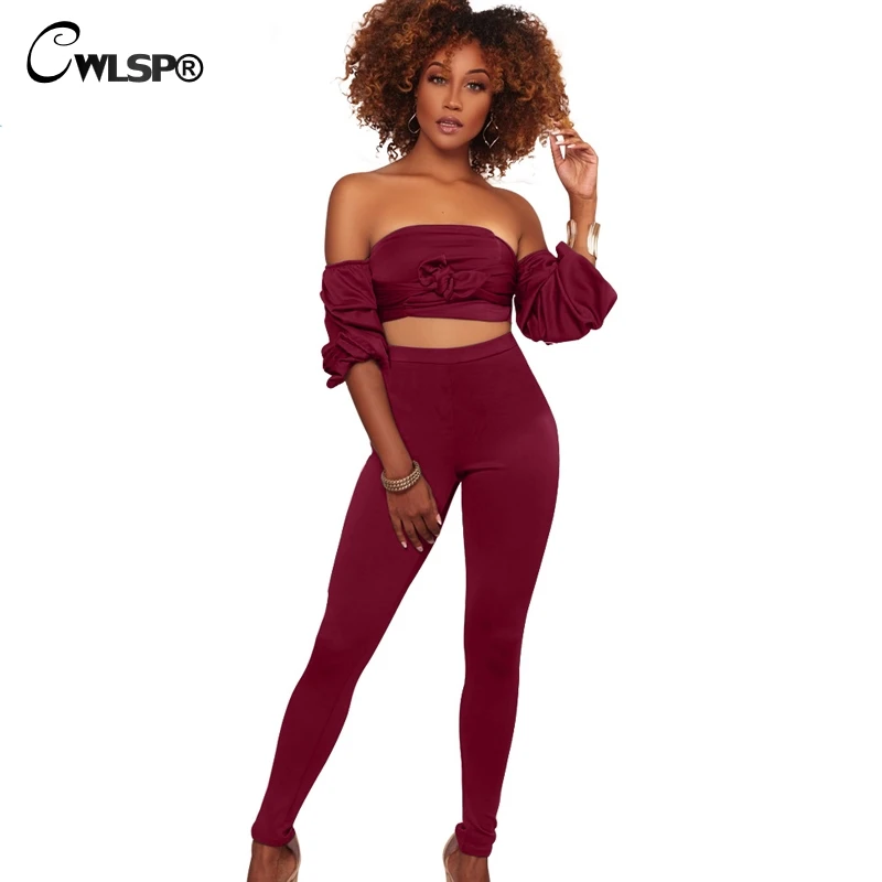 CWLSP Women Two piece set Puff Sleeve Sexy Slash neck Tops Fitness Pants Fashion Bowknot Lace Up Front Tops Tracksuits QZ2465
CWLSP Women Two piece set Puff Sleeve Sexy Slash neck Tops Fitness Pants Fashion Bowknot Lace Up Front Tops Tracksuits QZ2465