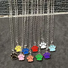 믹스 디자인 에나멜 애완 동물 강아지 고양이 발 발 인쇄 목걸이 여성 쇄골 체인 초커 콜리어 bijoux 펜던트 목걸이 최신(China)