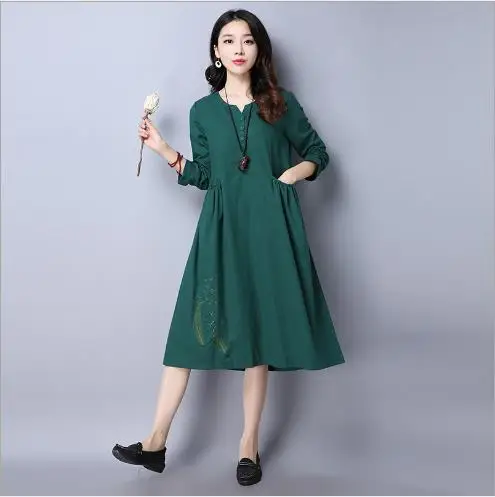 2018 Boho Fall Clothes Women Loose Vintage Vestidos Ladies Long-Sleeved Cotton and Linen Dresses with Pockets Green/Red E852
2018 Boho Fall Clothes Women Loose Vintage Vestidos Ladies Long-Sleeved Cotton and Linen Dresses with Pockets Green/Red E852