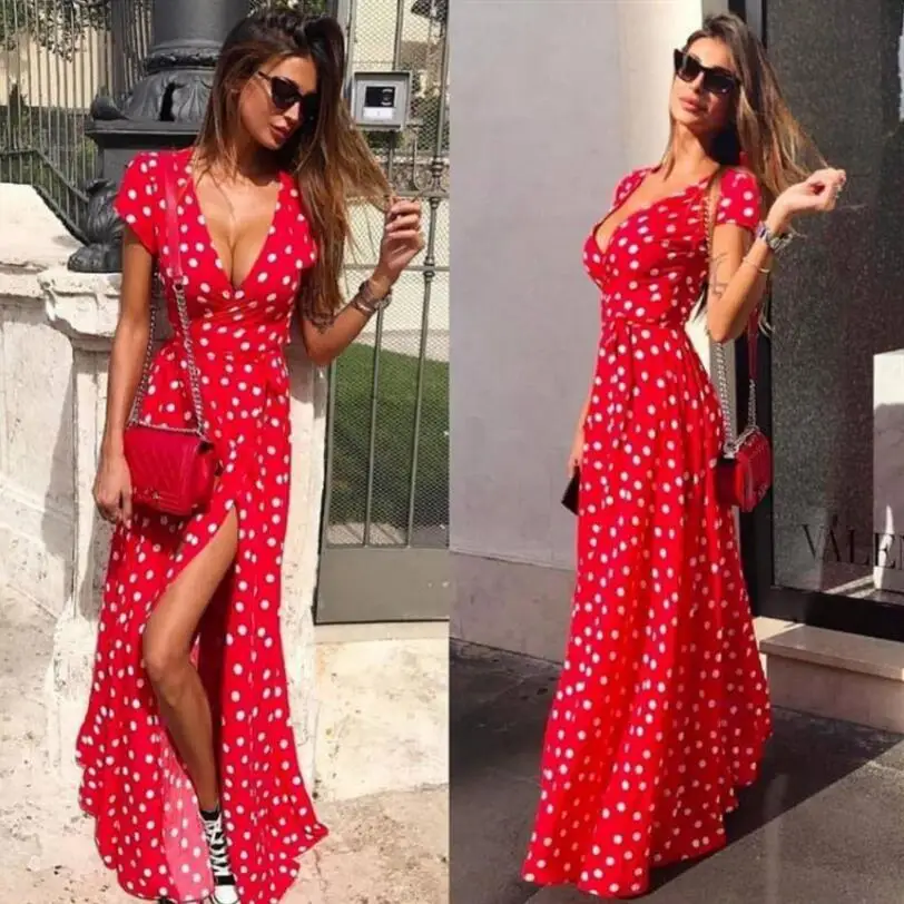 Summer Ladies Long Dress Red White Dot Beach Dress Maxi Dress Women Evening Party Dress Sundress Vestidos de festa2019
Summer Ladies Long Dress Red White Dot Beach Dress Maxi Dress Women Evening Party Dress Sundress Vestidos de festa2019