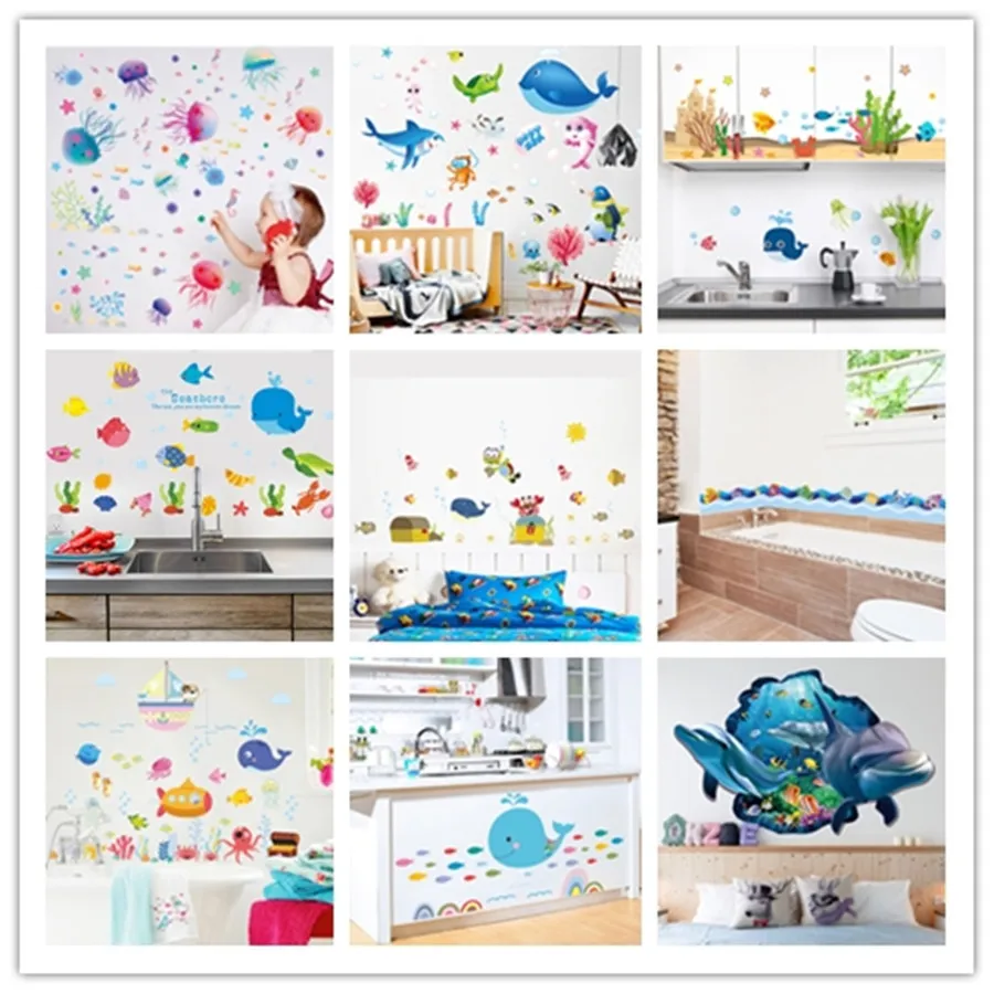 Underwater World Ocean Animal Dolphin Fish Shark Bathroom Kitchen