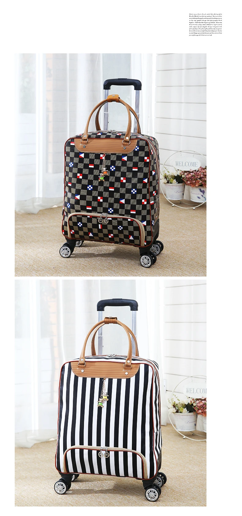 Women Rolling Luggage Bag, Cabin Travel Suitcase,Lightweight Trolley Case,Fashion Carry Ons