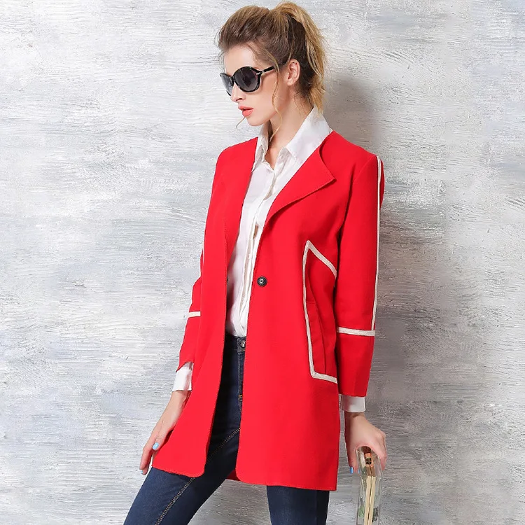 Image 2016 women s autumn winter new products in Europe temperament ladies slim long red trench coat Brown