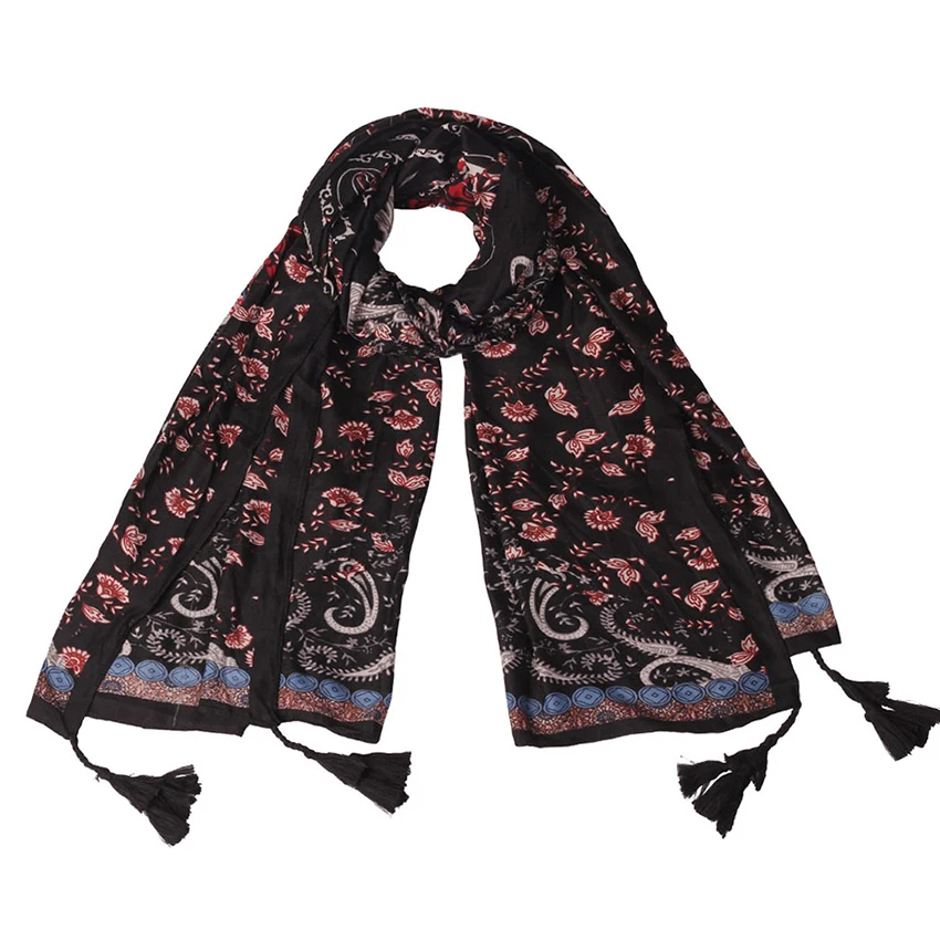 

Marte&Joven Ethnic Vintage Style Flower Pashmina Oblong Scarf and Wrap Bohemia Floral Print Thin Scarves For Women