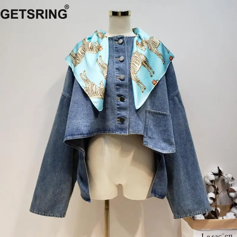 GETSRING Woman Coat Irregular Print Stitching Denim Coats Asymmetry Loose Leisure Color Matching Coat Woman 2019 New Fashion
GETSRING Woman Coat Irregular Print Stitching Denim Coats Asymmetry Loose Leisure Color Matching Coat Woman 2019 New Fashion
