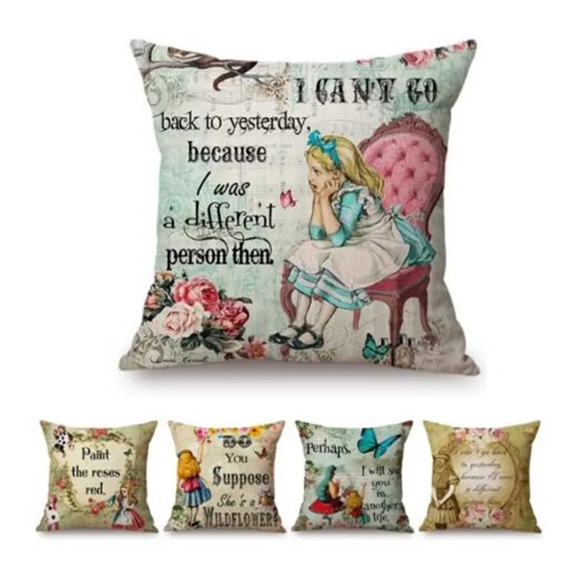 Vintage Alice in Wonderland Cartoon Letters Print Home Decorative Sofa Throw Pillow Case Cotton Linen Kid's Art Cushion Cover
Vintage Alice in Wonderland Cartoon Letters Print Home Decorative Sofa Throw Pillow Case Cotton Linen Kid's Art Cushion Cover
