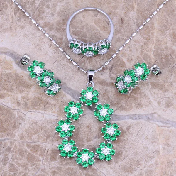 Green Cubic Zirconia White CZ Silver Jewelry Sets Earrings Pendant Ring Size 6 / 7 / 8 / 9 / 10 S0150
Green Cubic Zirconia White CZ Silver Jewelry Sets Earrings Pendant Ring Size 6 / 7 / 8 / 9 / 10 S0150