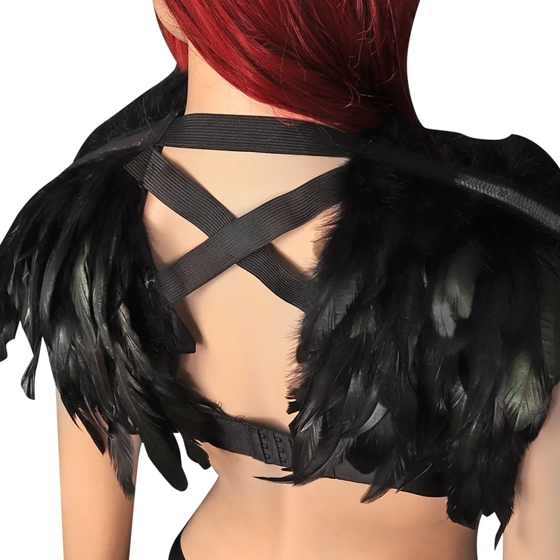 New Black Handmade Feather epaulette Elasticity Harness Tops Gothic Shoulder Angel Wings Halloween Dance Festival Rave Wear
New Black Handmade Feather epaulette Elasticity Harness Tops Gothic Shoulder Angel Wings Halloween Dance Festival Rave Wear