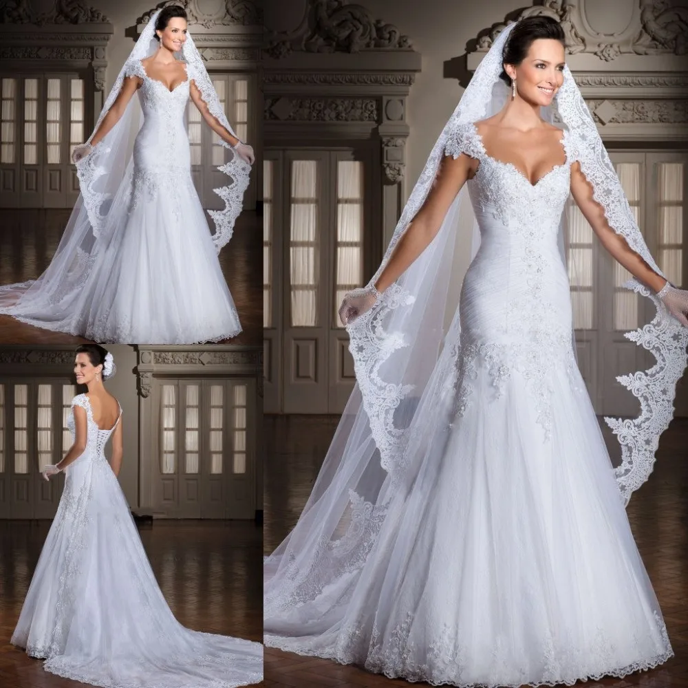 Designer Lace Applique V Neckline Cap Sleeves Mermaid Elegant Wedding Dresses Bridal Gowns Vestido de noiva 2016
Designer Lace Applique V Neckline Cap Sleeves Mermaid Elegant Wedding Dresses Bridal Gowns Vestido de noiva 2016