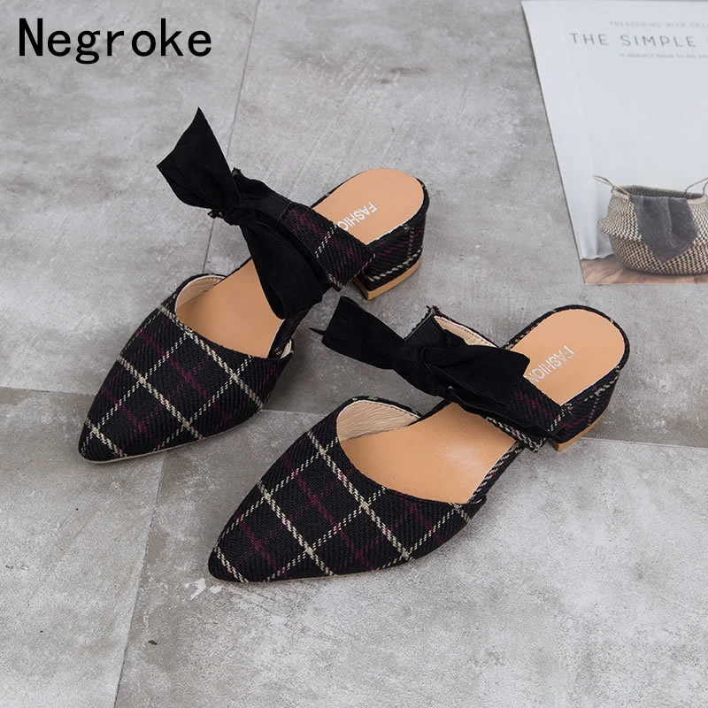2019 Cute Plaid Mules Women Slippers Block Heels Pointed Toe Pumps Fashion Bowknot Loafers Flip Flops Casual Dress Shoes
2019 Cute Plaid Mules Women Slippers Block Heels Pointed Toe Pumps Fashion Bowknot Loafers Flip Flops Casual Dress Shoes