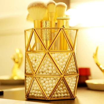 Glass Makeup Brush Holder Gold Three Angles Prismatic Glass Makeup Pearls Brush Storage Organizer Box
Glass Makeup Brush Holder Gold Three Angles Prismatic Glass Makeup Pearls Brush Storage Organizer Box