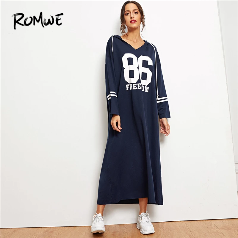 ROMWE Navy Drop Shoulder Letter And Striped Hooded Sweatshirt Dress Women Autumn Casual Clothing Fashion Long Sleeve Dress
ROMWE Navy Drop Shoulder Letter And Striped Hooded Sweatshirt Dress Women Autumn Casual Clothing Fashion Long Sleeve Dress