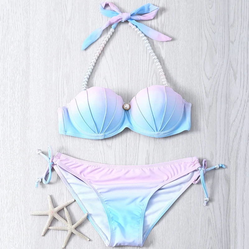 2019 Gradient Color Bikini New Mermaid Shell Bra Two Pieces Swimsuit Halter Neck Swimwear Lady Beach Wear
2019 Gradient Color Bikini New Mermaid Shell Bra Two Pieces Swimsuit Halter Neck Swimwear Lady Beach Wear