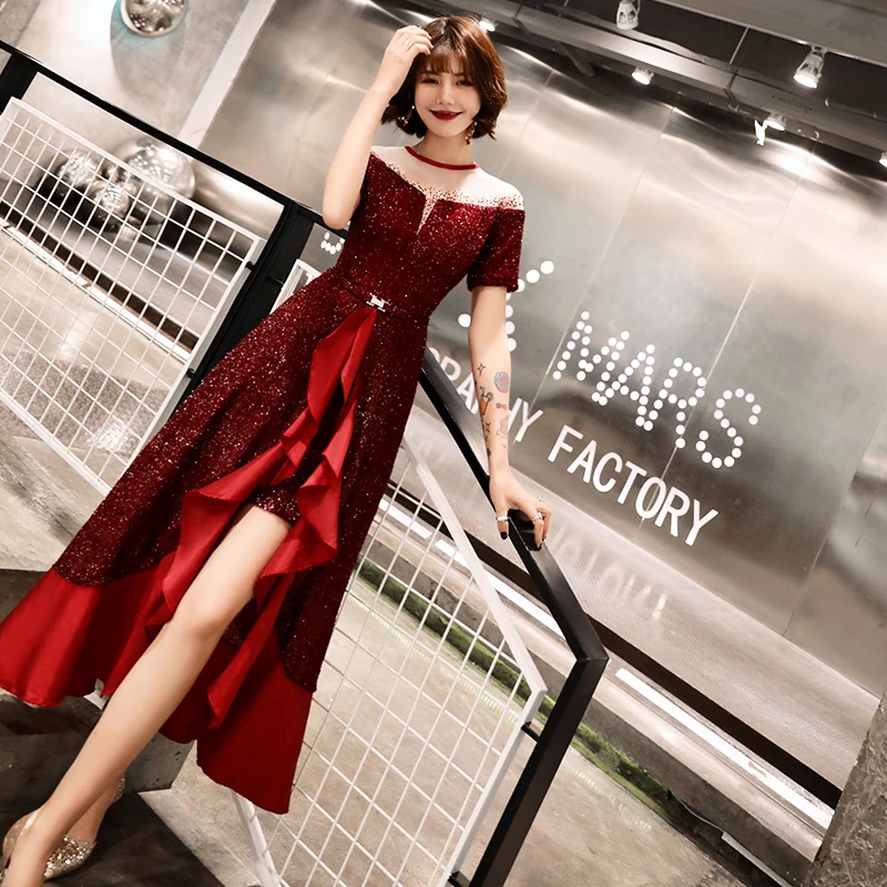 Wine Red Evening Dress 2019 New Fashion Front Split Sequins Prom Party Dresses Asymmetrical Illusion O-neck Short Sleeve
Wine Red Evening Dress 2019 New Fashion Front Split Sequins Prom Party Dresses Asymmetrical Illusion O-neck Short Sleeve