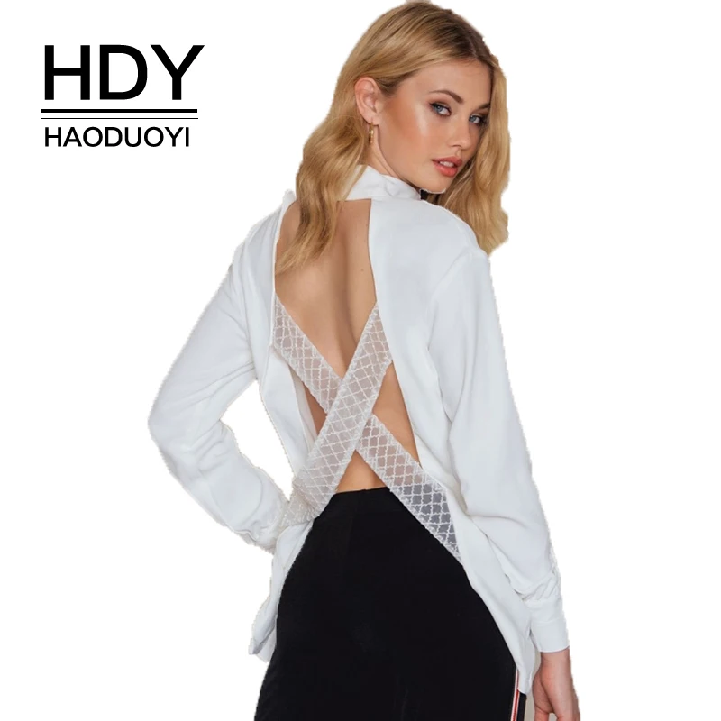 HDY Haoduoyi Sexy Lace Hollow Out Cross Back Shirts Women Deep V-neck Long Sleeve Backless Solid White Female Buttons Blouses
HDY Haoduoyi Sexy Lace Hollow Out Cross Back Shirts Women Deep V-neck Long Sleeve Backless Solid White Female Buttons Blouses