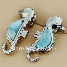Ethnic hot sell Stud Earrings Larimar Natural Stone Animal pyriform Silver Plated Recommend R3545 Wholesale Best Sellers Vintage
