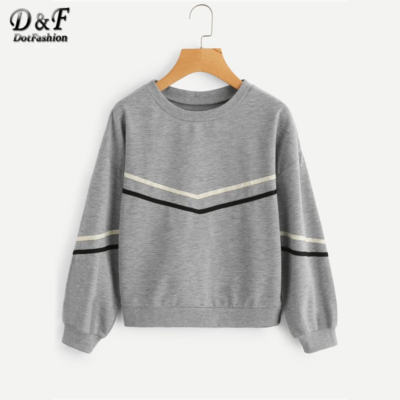 Dotfashion Tape Detail Drop Shoulder Marled Sweatshirt 2019 Spring Autumn Striped Round Neck Top Ladies Grey Casual Pullover
Dotfashion Tape Detail Drop Shoulder Marled Sweatshirt 2019 Spring Autumn Striped Round Neck Top Ladies Grey Casual Pullover